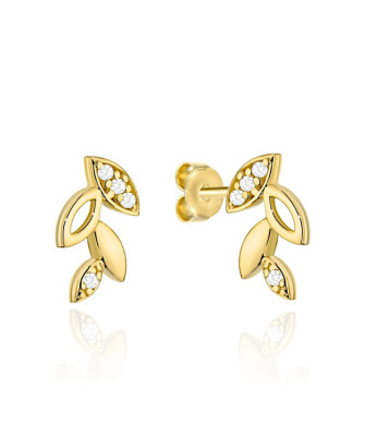 Gold earrings with zirconia leaves
