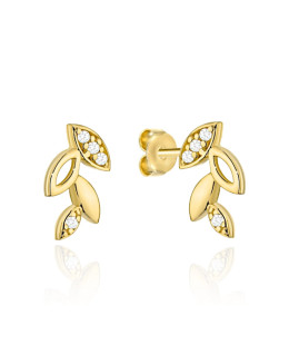 Gold earrings with zirconia leaves
