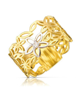 14k Gold Openwork Ring with Floral Design and Zirconia