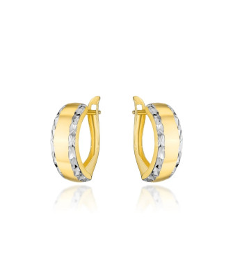 Gold earrings rounded with diamond cutting in two colors of gold