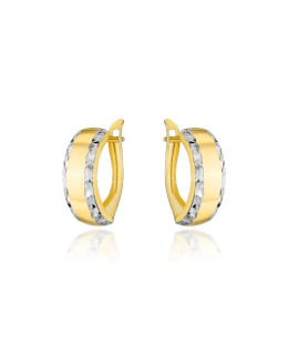 Gold earrings rounded with diamond cutting in two colors of gold