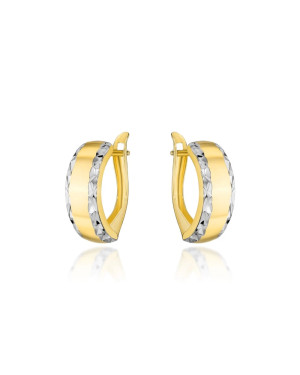 Gold earrings rounded with diamond cutting in two colors of gold