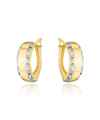 Gold earrings rounded with diamond cutting in two colors of gold