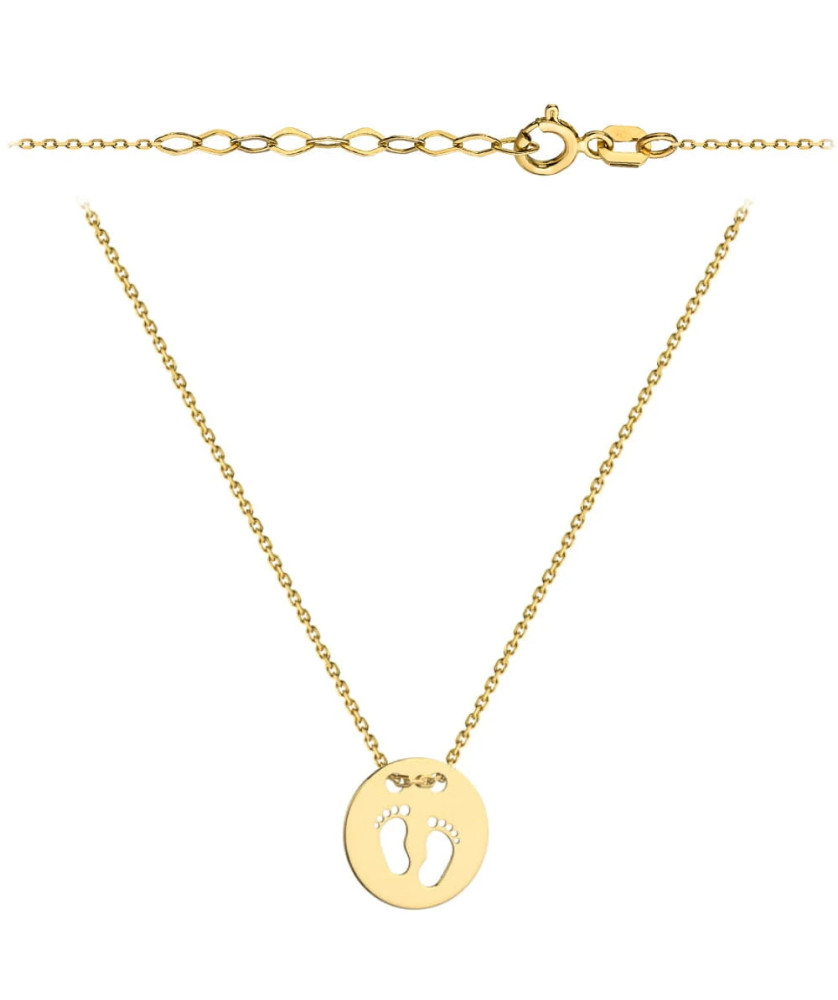 Gold necklace with footprints in a full circle