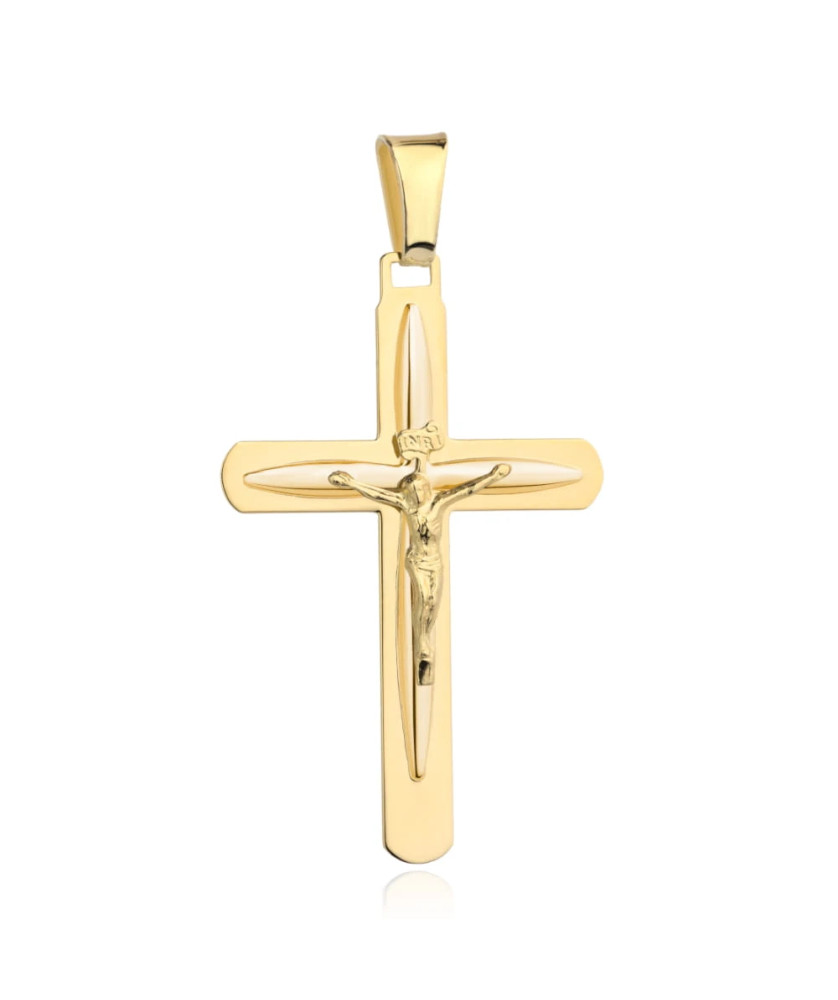14K Gold Crucifix Pendant 47mm