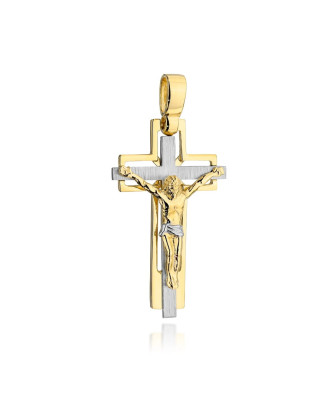 Golden cross with Jesus and satin finish in white gold