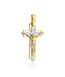 Golden cross with Jesus and satin finish in white gold