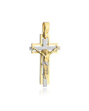 Golden cross with Jesus and satin finish in white gold