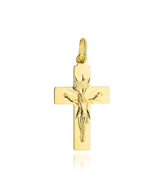 Golden cross with Jesus and diamond rays