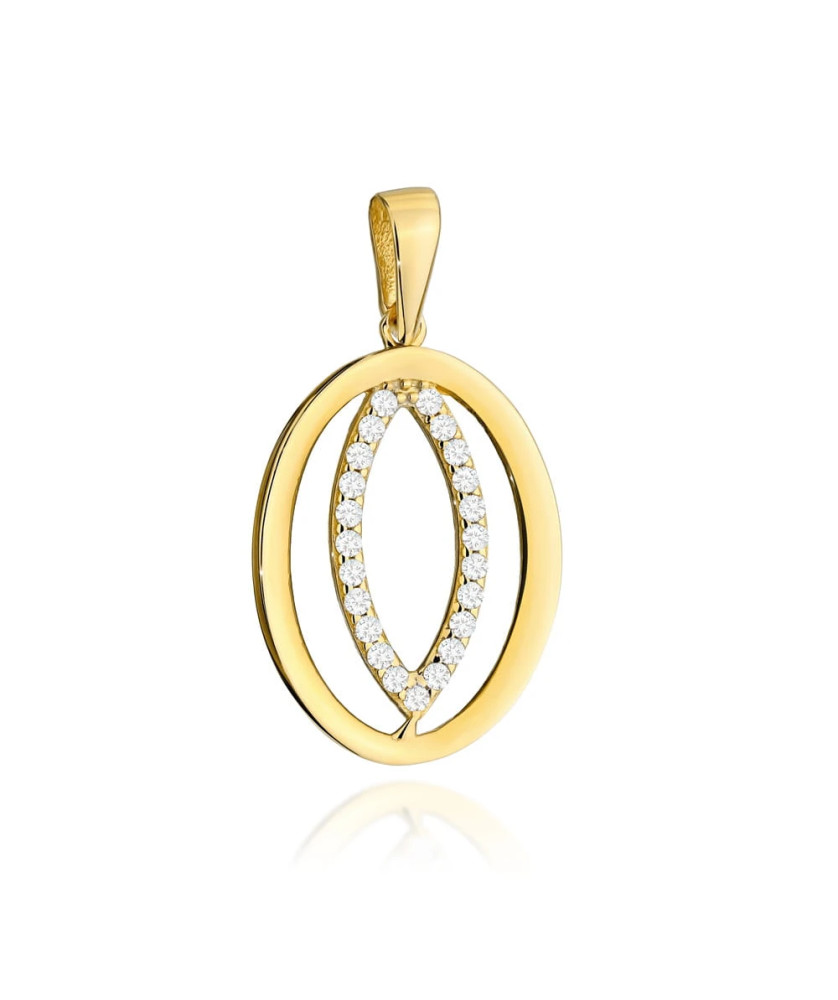 Gold teardrop pendant with cubic zirconia in oval