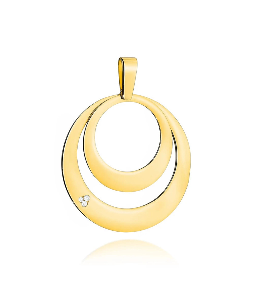 Gold pendant with two circles and three zircons