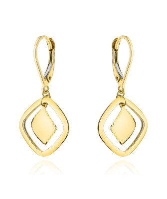 Gold earrings with dangling diamonds on an English clasp