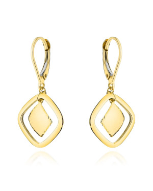 Gold earrings with dangling diamonds on an English clasp