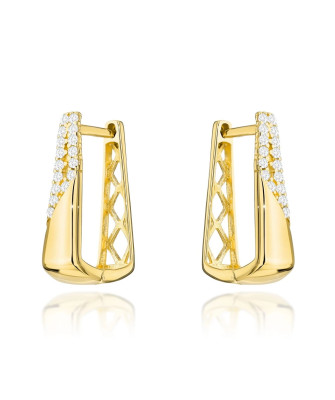 Gold earrings adorned with zirconia and filigree back