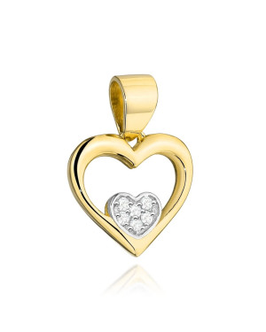 Gold pendant heart and small heart with zircons in white gold
