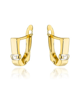 Gold earrings with a white rectangular stone