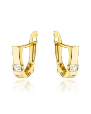 Gold earrings with a white rectangular stone