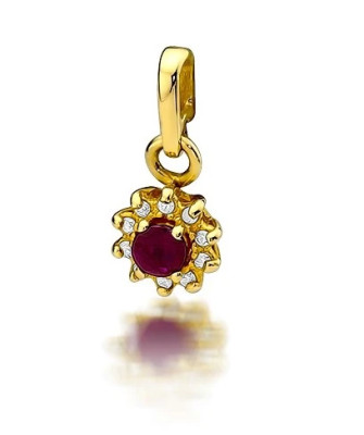 Złota Zawieszka 14k z Diamentami i Rubinem 0,15ct