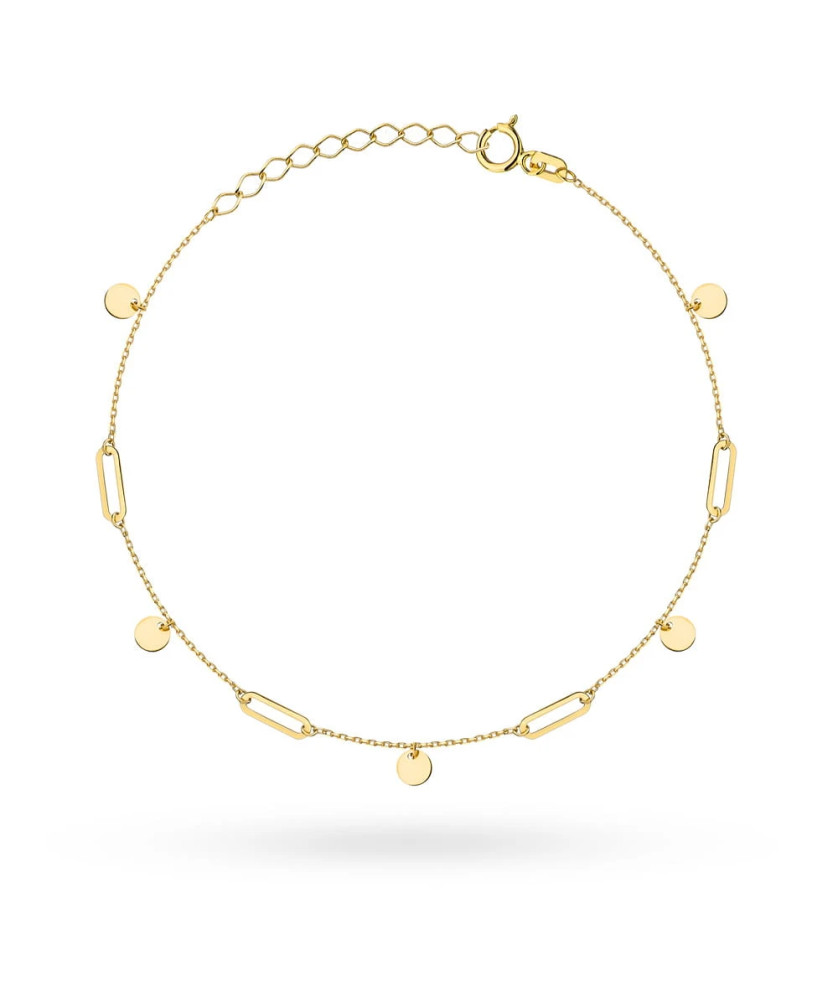 Gold bracelet with links and solid circles
