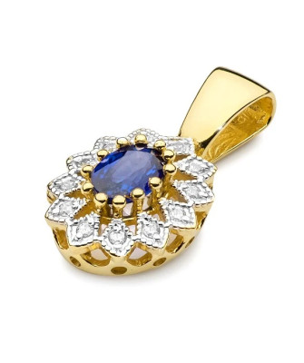 14k Gold Pendant with Diamonds and Sapphire 0.70ct