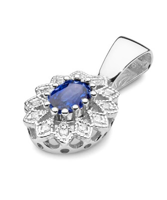 14k Gold Pendant with Diamonds and Sapphire 0.70ct
