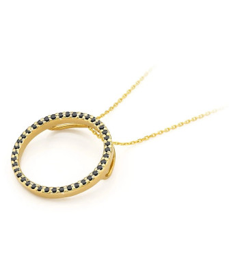 Gold Round Pendant 14k with Black Diamonds 0.20ct