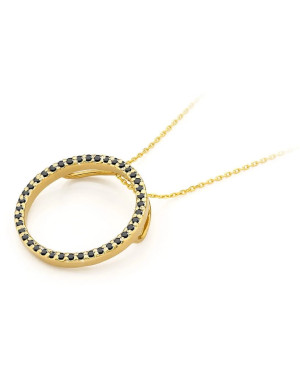 Gold Round Pendant 14k with Black Diamonds 0.20ct