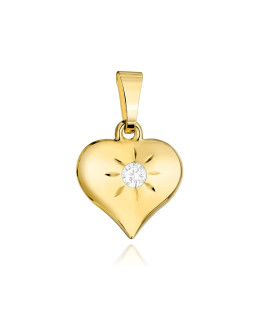 Gold pendant with a raised heart and a central zirconia