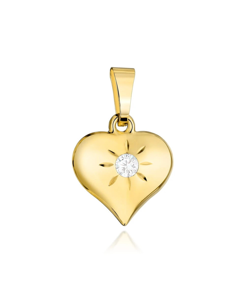 Gold pendant with a raised heart and a central zirconia