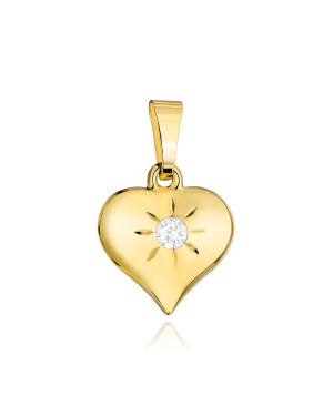 Gold pendant with a raised heart and a central zirconia