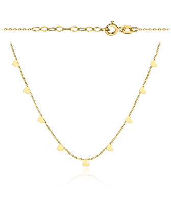 Gold necklace with hanging hearts 42+3cm