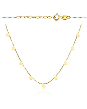 Gold necklace with hanging hearts 42+3cm
