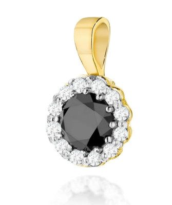 14k Gold Pendant with Diamonds and Black Diamond 0.50ct