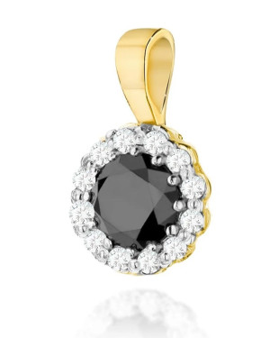 14k Gold Pendant with Diamonds and Black Diamond 0.50ct