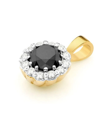 14k Gold Pendant with Diamonds and Black Diamond 0.50ct