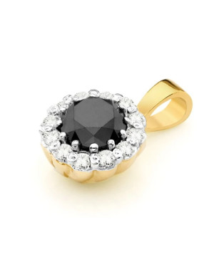 14k Gold Pendant with Diamonds and Black Diamond 0.50ct