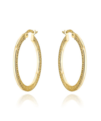 14K Gold Greek Key Oval Earrings