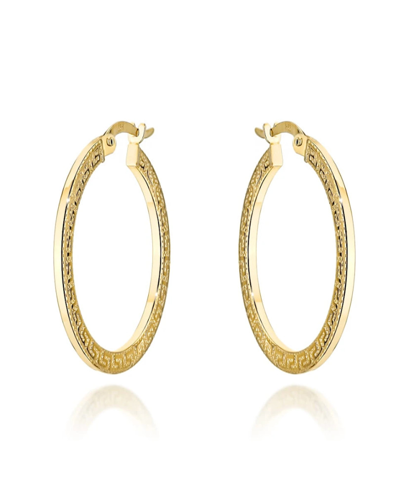 14K Gold Greek Key Oval Earrings