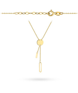 Gold necklace with a plate and long link lariat