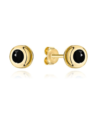 Gold earrings with black stone surrounded by gold