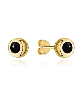 Gold earrings with black stone surrounded by gold