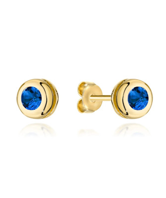 Gold earrings with sapphire stone surrounded by gold