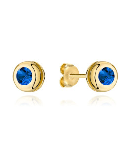 Gold earrings with sapphire stone surrounded by gold