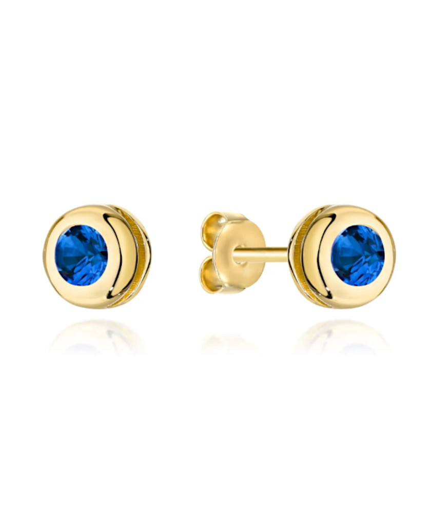 Gold earrings with sapphire stone surrounded by gold