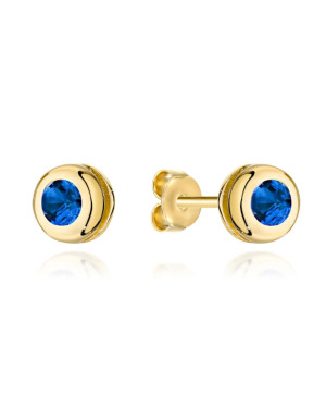 Gold earrings with sapphire stone surrounded by gold