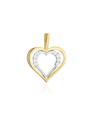 Gold pendant with two hearts and cubic zirconia in two colors of gold