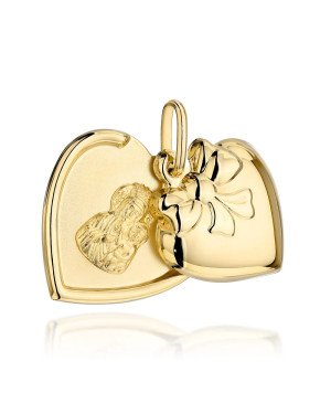 Gold medal Our Lady of Częstochowa in a heart with a bow