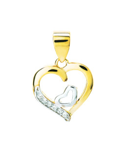 Gold pendant with Zirconia DOUBLE HEART 14k test