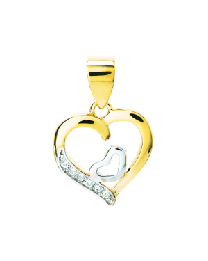 Gold pendant with Zirconia DOUBLE HEART 14k test