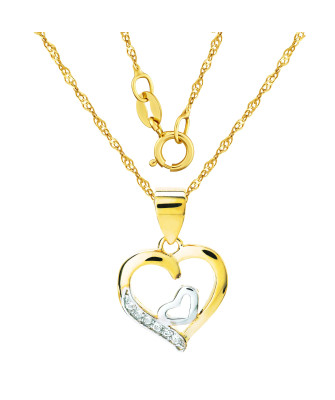 Gold pendant with Zirconia DOUBLE HEART 14k test